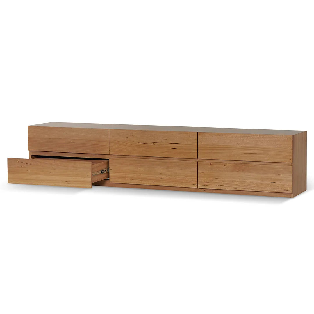 Strata Natural Beech TV Unit, bottom drawer open