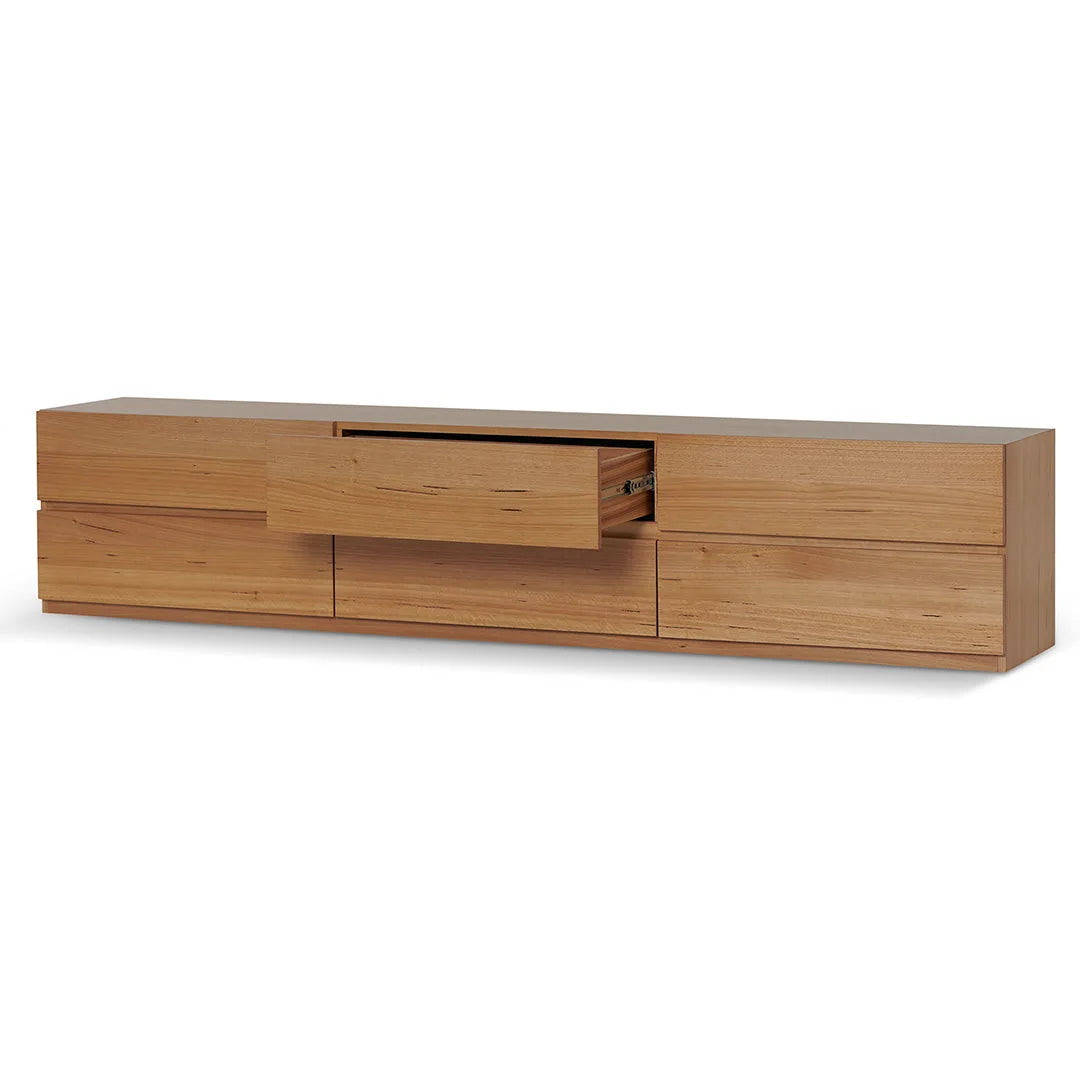 Strata Natural Beech TV Unit, centre drawer open
