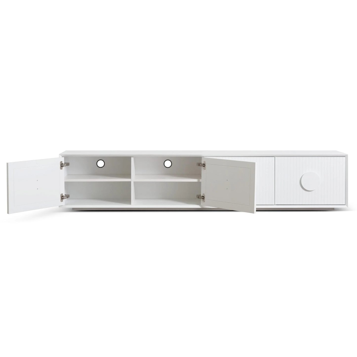 Verno TV Stand – White Solid Wood – Open and Closed Storage 