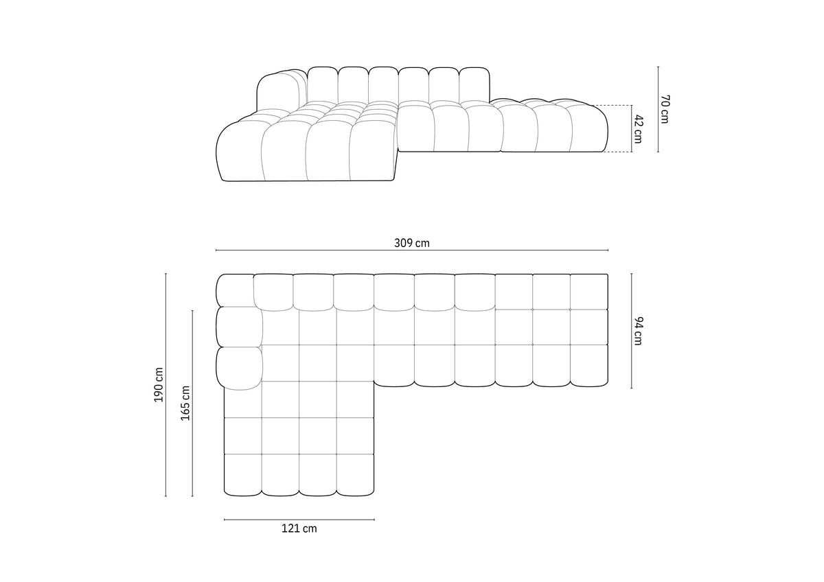 Adara Beige 5-Person Corner Sofa, dimensions diagram