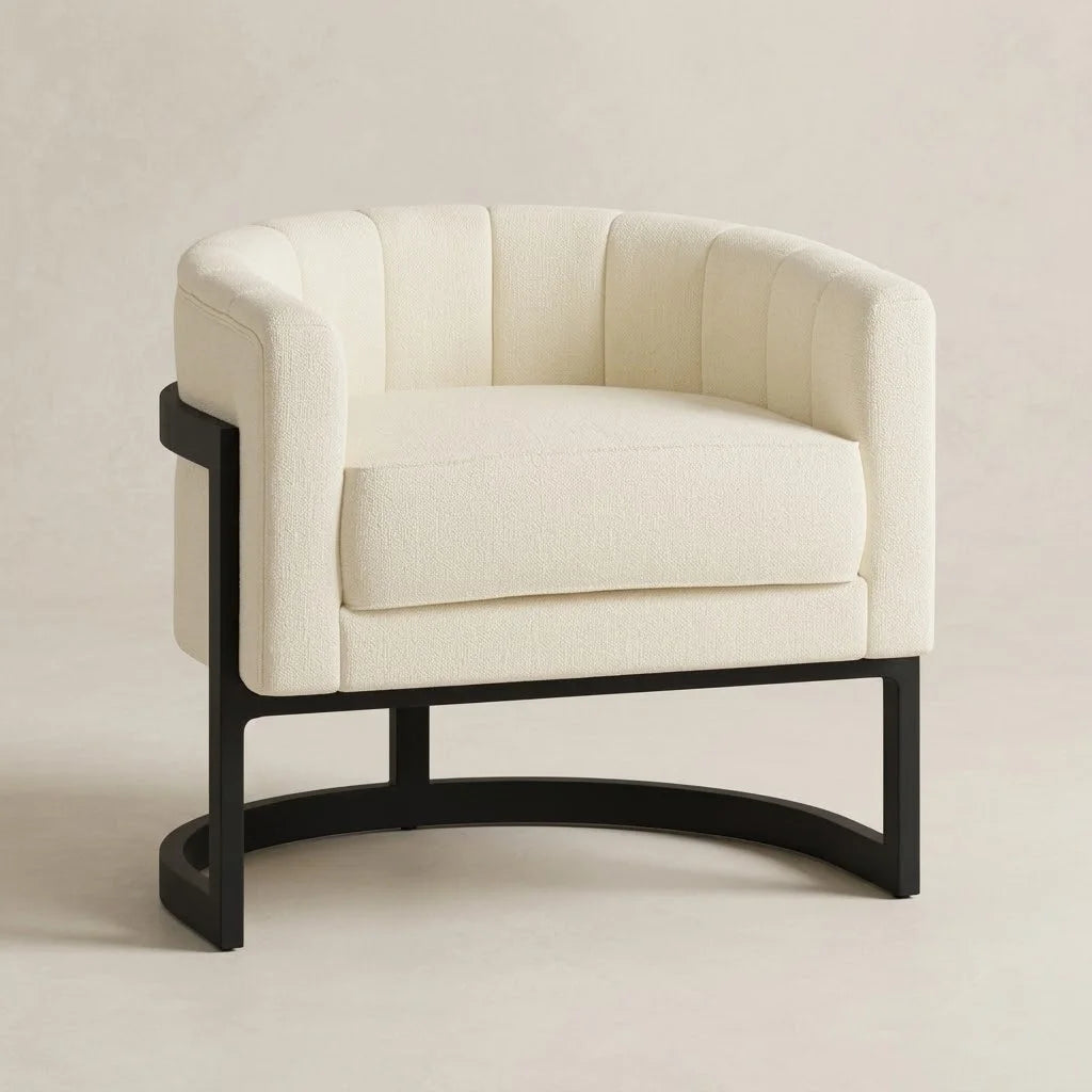 Zyra Boucle Lounge Chair in White – angled view