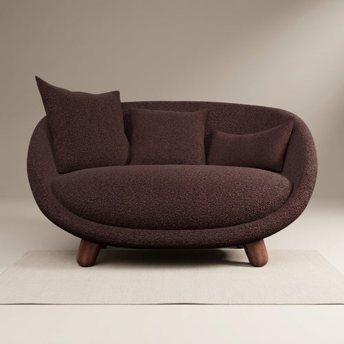 Amore Burgundy 2 Seater Velvet Curved Loveseat Sofa, front view