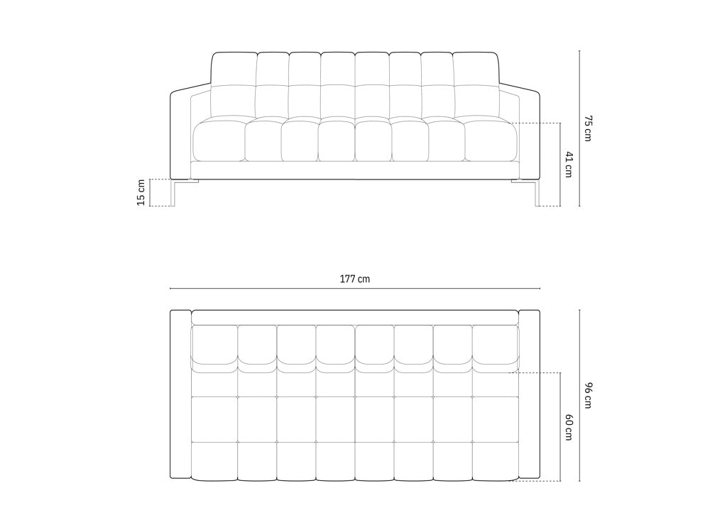 Bali 2 Seater Fabric Sofa – dimension diagram