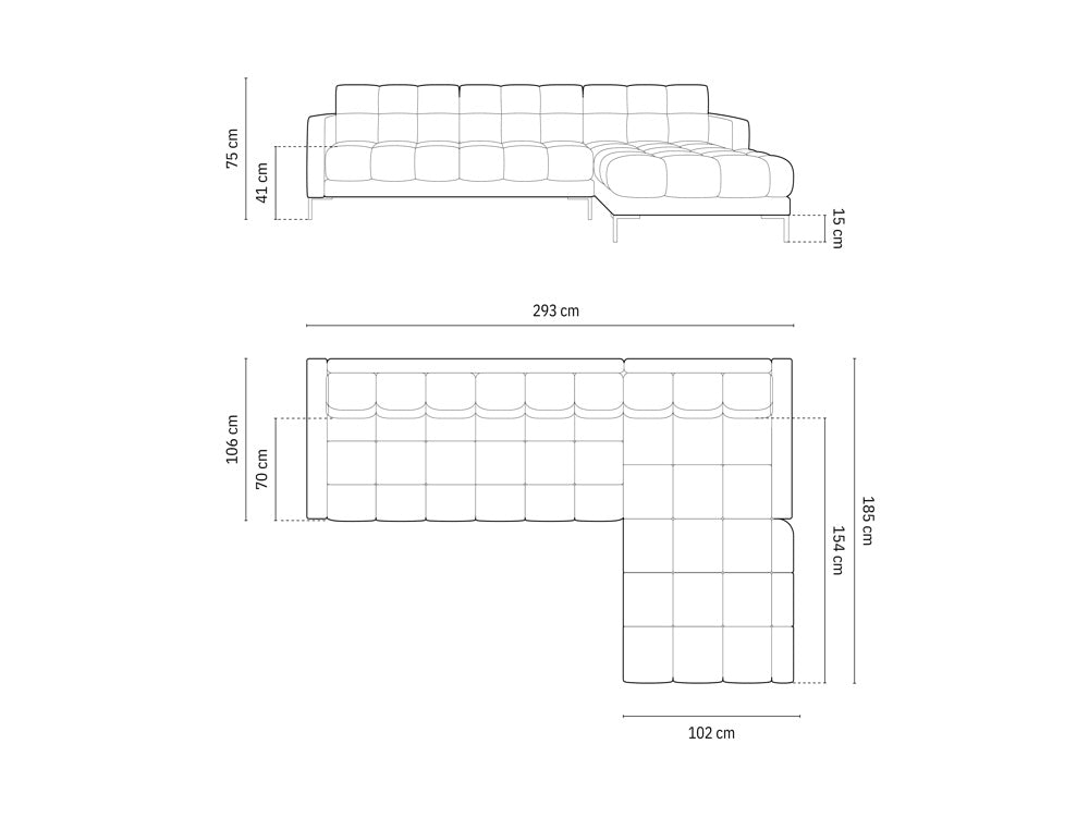 Bali Corner Sofa, dimensions diagram