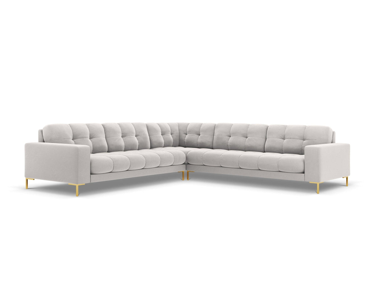 Bali Light Grey 5 Seater L-Shape Corner Sofa with Gold Base, front view