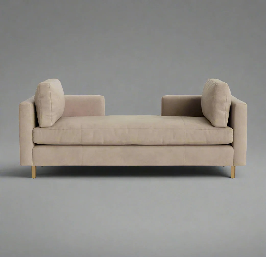 Calm Haven Light Brown Daybed Sofa, front view with padded end pillows