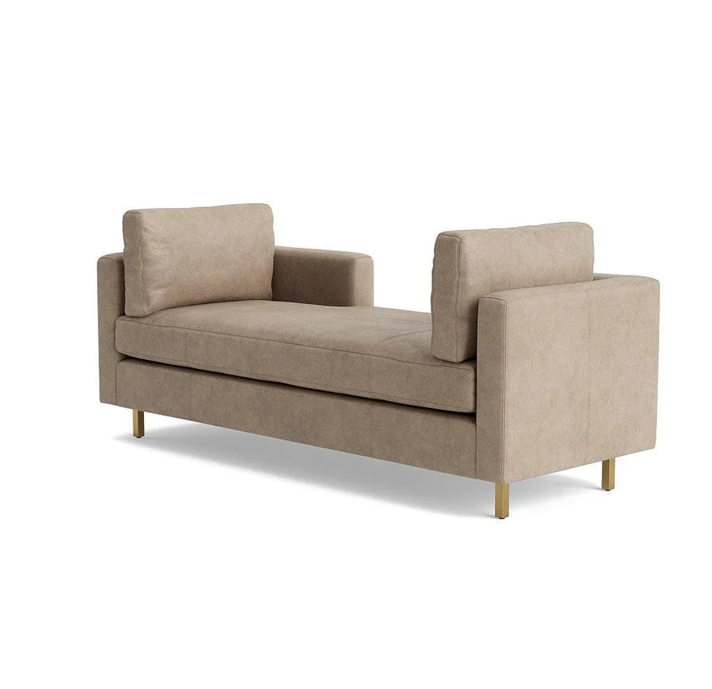 Calm Haven Light Brown Daybed Sofa – angled view on brass-tipped legs