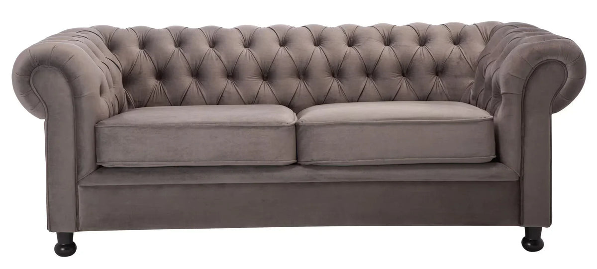 Cambridge Grey 3 Seater Velvet Chesterfield Sofa, front view