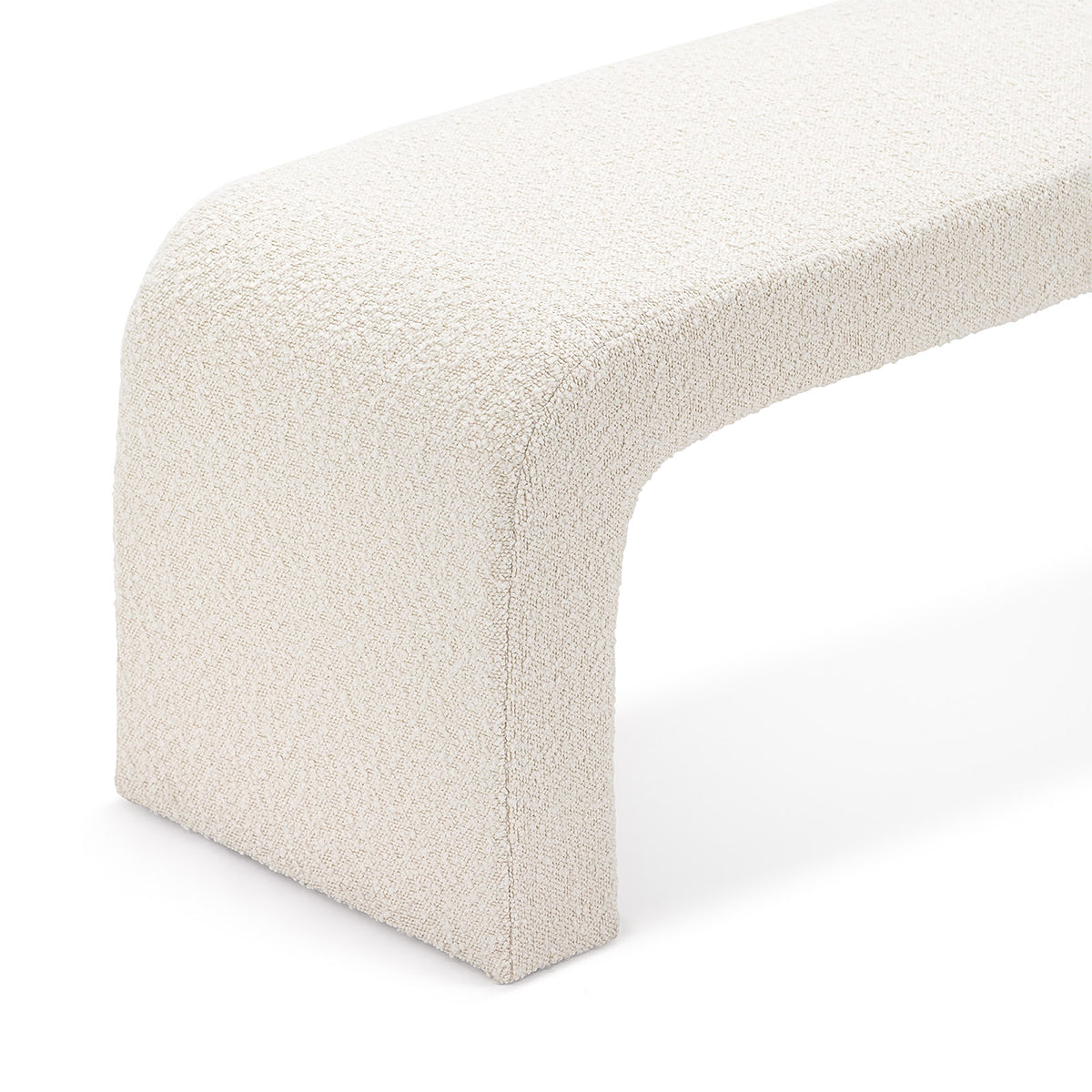 Camille Cream Boucle Arch Bench, angled view