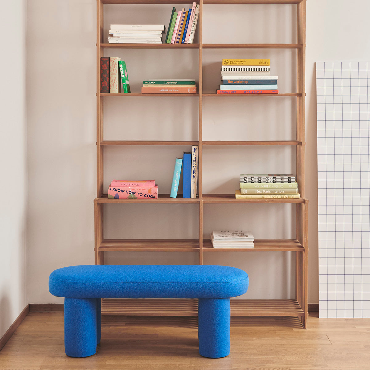 Charlie Mark Cobalt Blue Weave Bench, front view