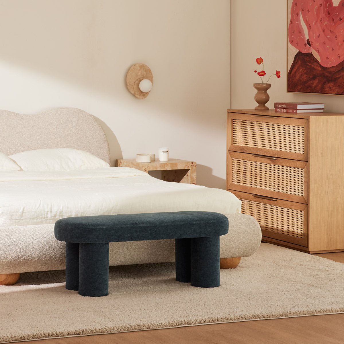 Charlie Dust Blue Textured Weave Bench front view