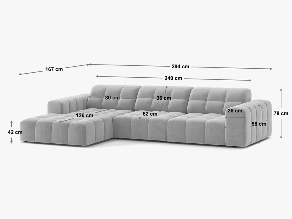 Chicago 4 Seater Corner Sofa, dimensions diagram
