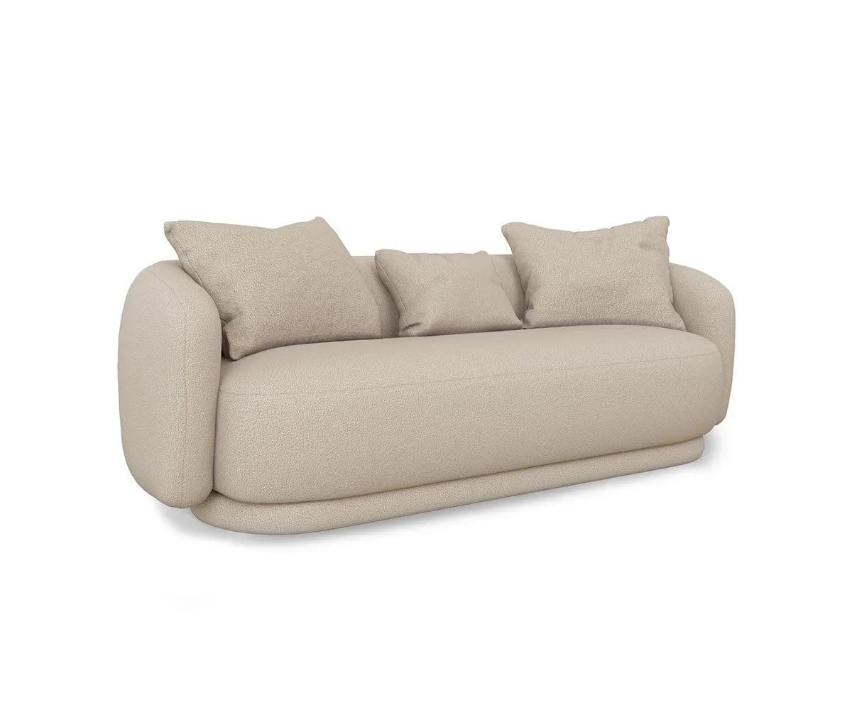 CurveNest Beige Boucle Curved Sofa – angled view