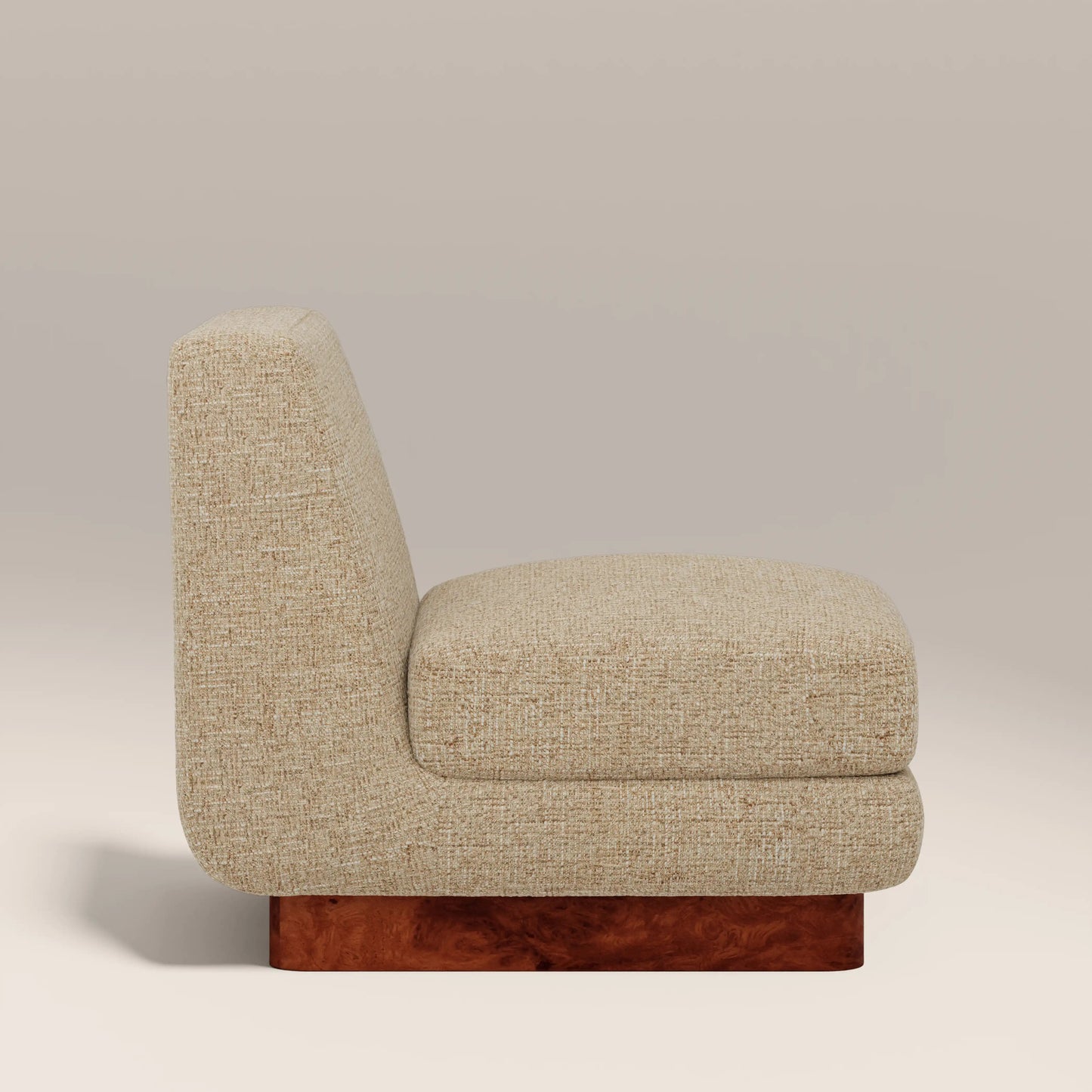 Amara Accent Chair in beige fabric, angled view