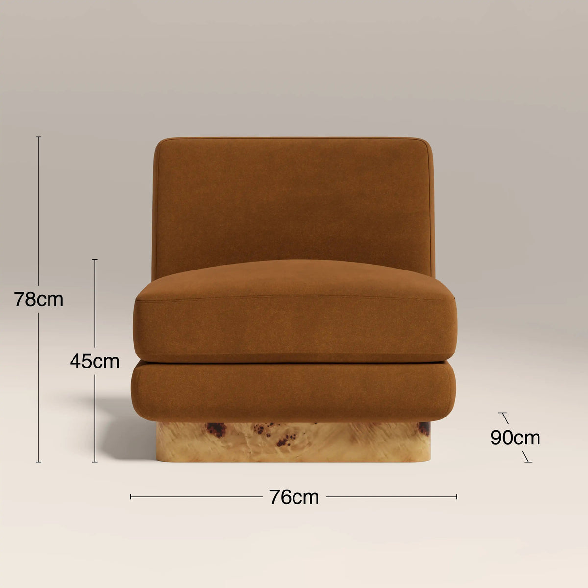 Amara Accent Chair in brown fabric, detail view