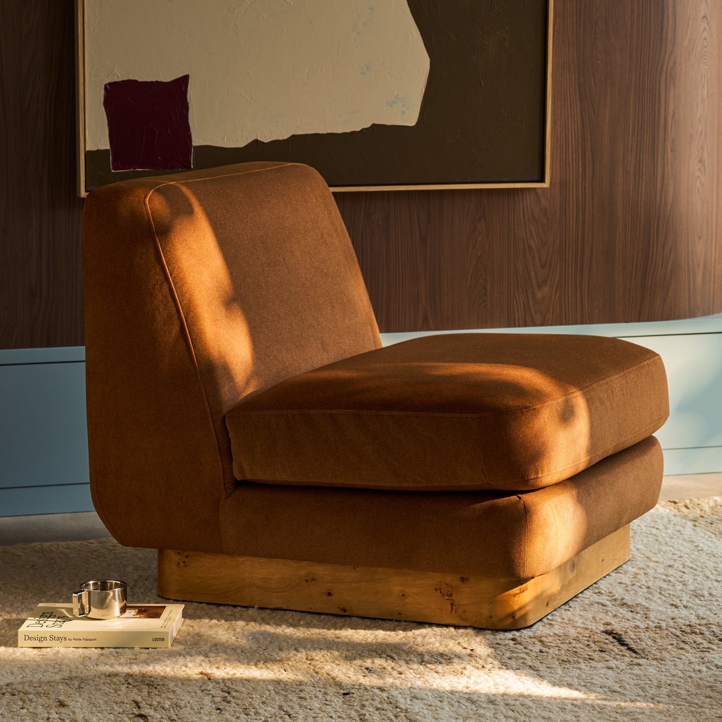 Amara Accent Chair in brown fabric, lifestyle view