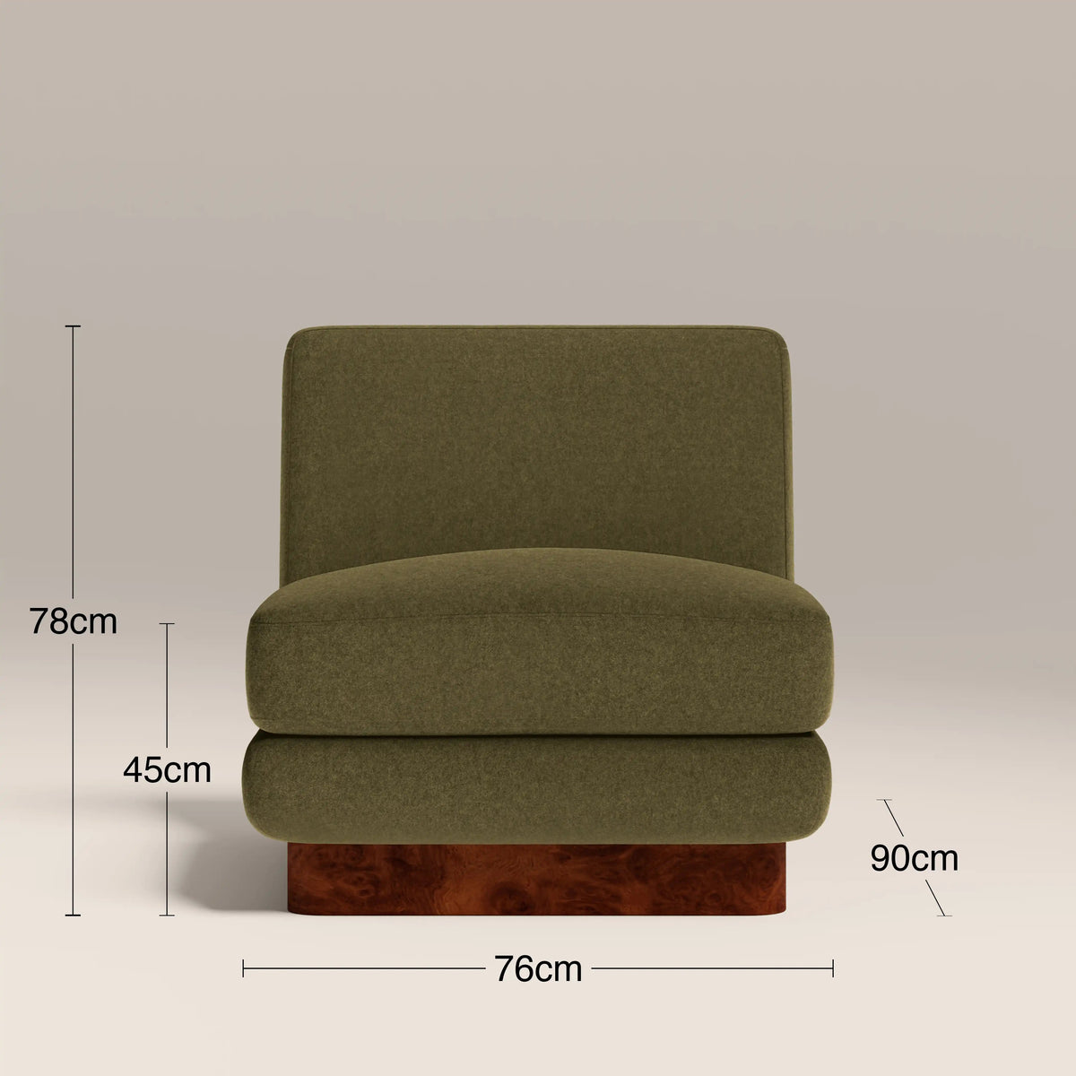 Amara Accent Chair in green fabric, detail view