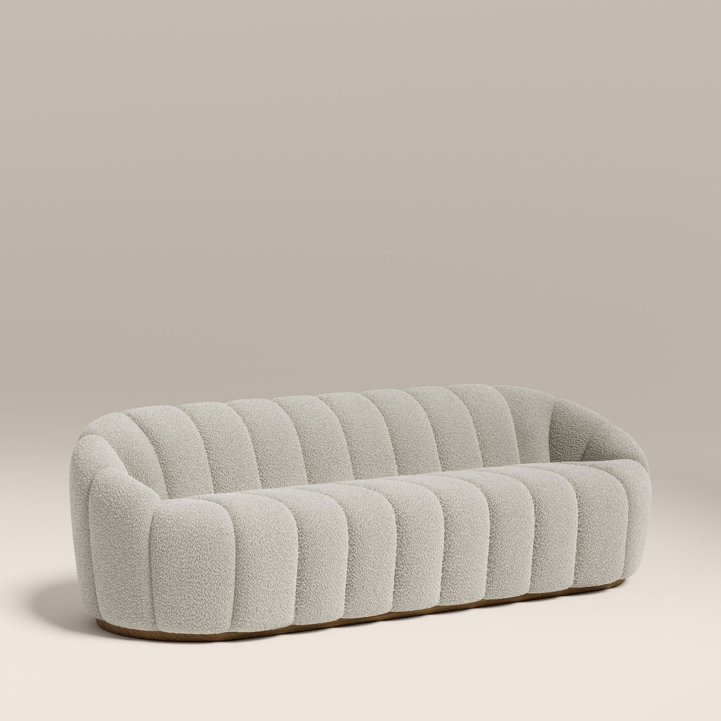 Aria cream sofa, angled view showing ribbed back