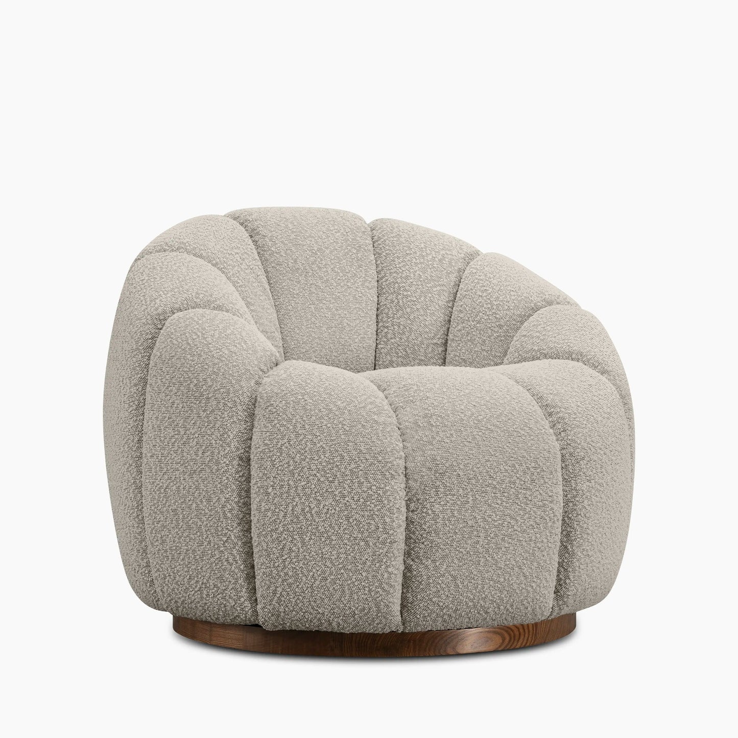 Cream swivel accent chair with walnut stained oak base