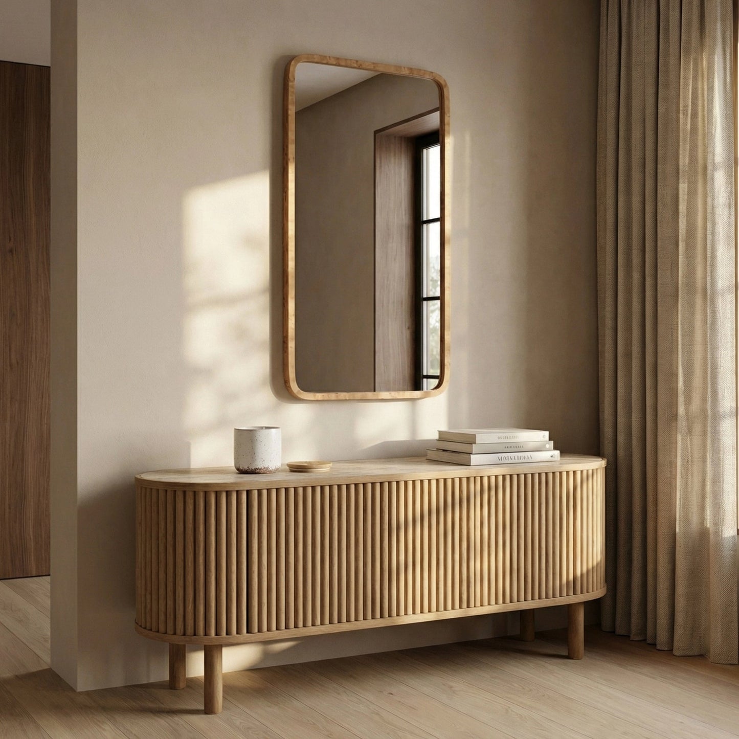 Oak TV unit front view showing full width