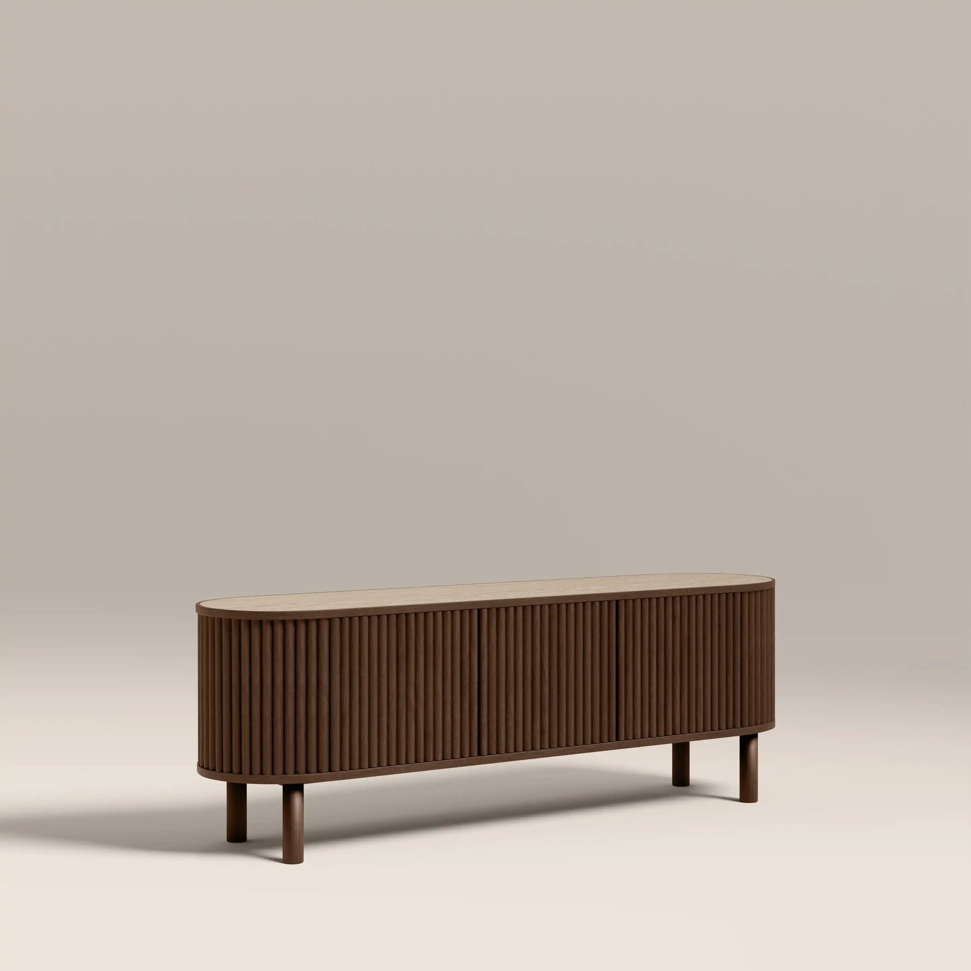 Ayla 3 Door TV Unit – Walnut with Travertine Top