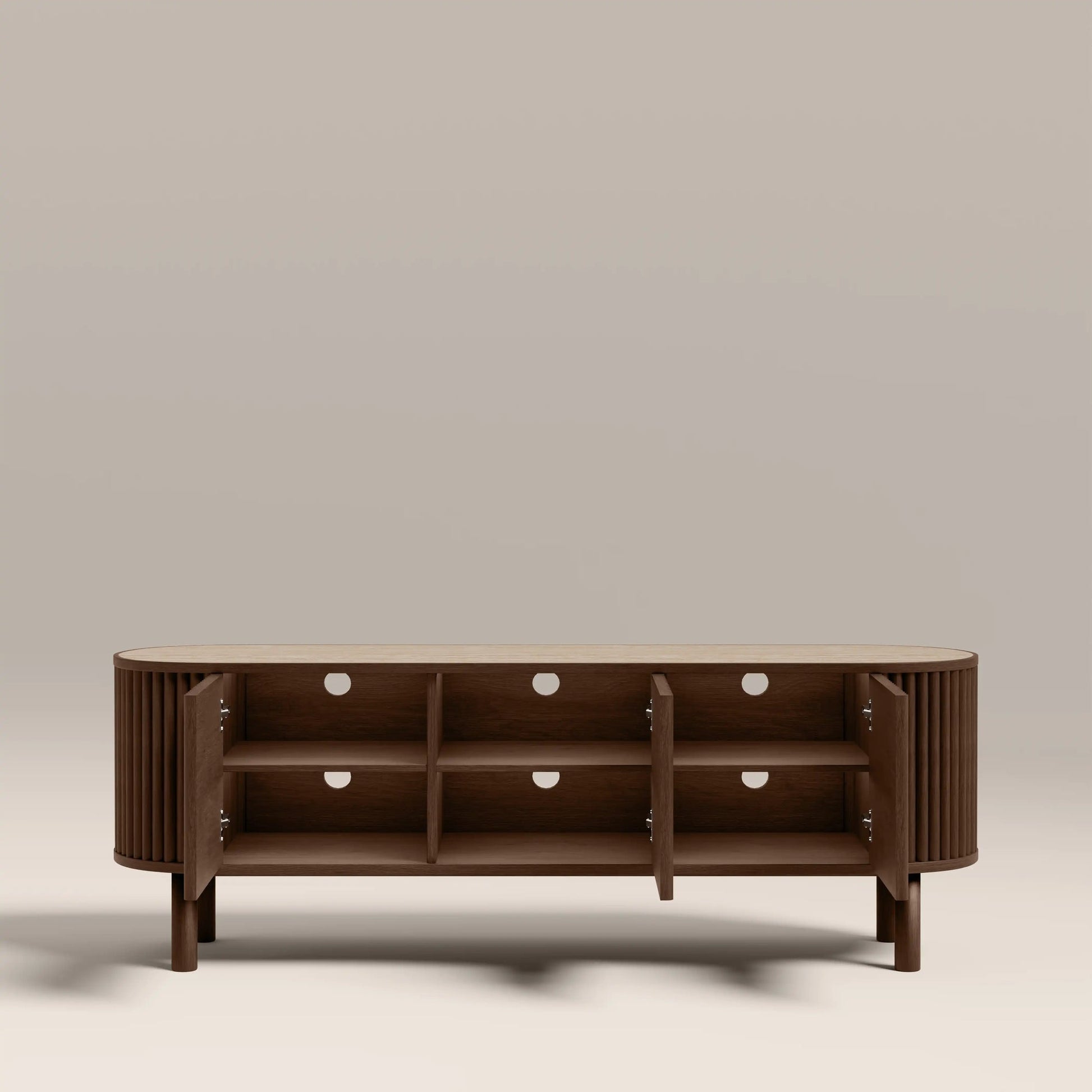 Ayla 3 Door TV Unit – Walnut with Travertine Top