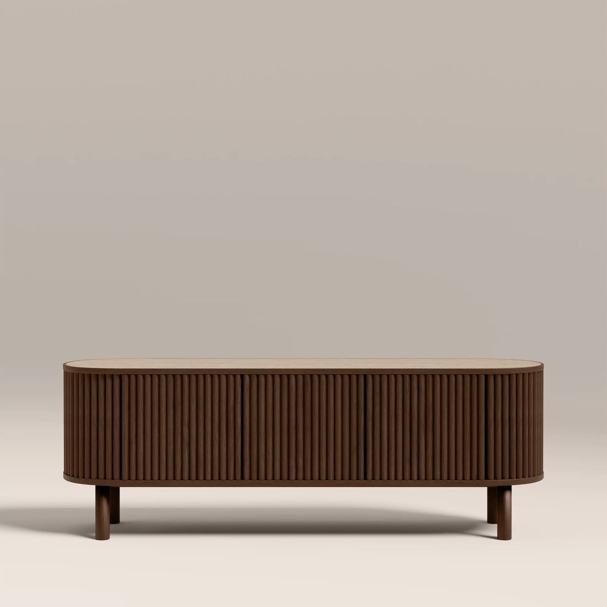 Ayla 3 Door TV Unit – Walnut with Travertine Top