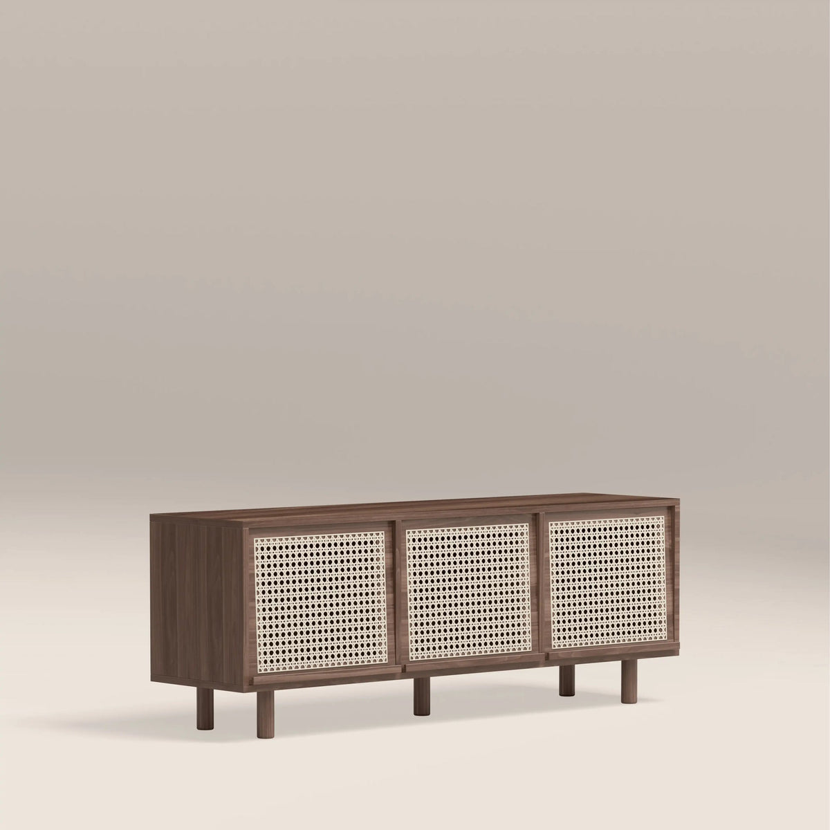Walnut and oak TV unit angled view