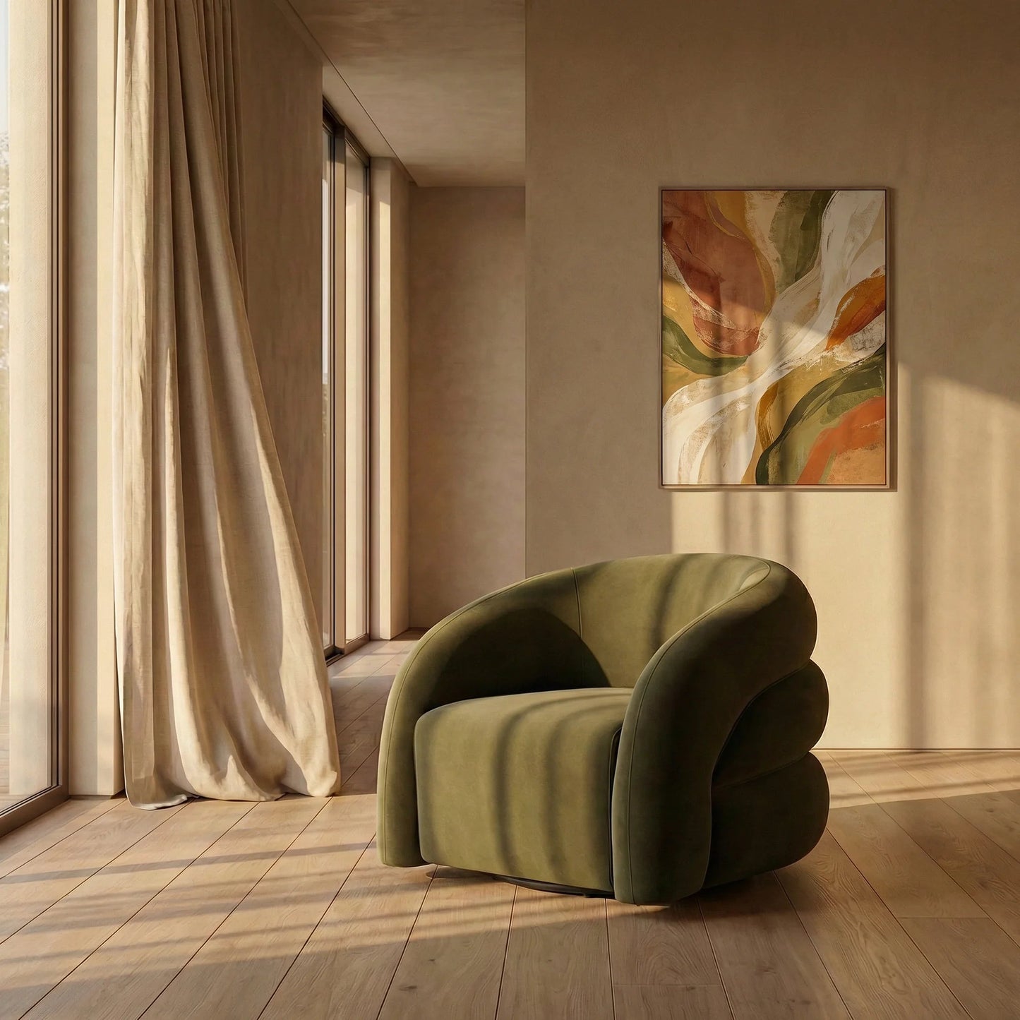 Elina Accent Chair in green fabric, lifestyle view