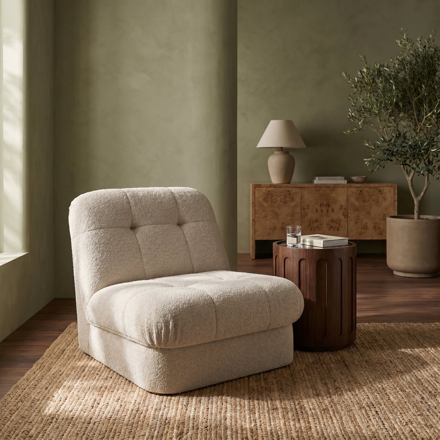 Freya Armchair in cream fabric, lifestyle view