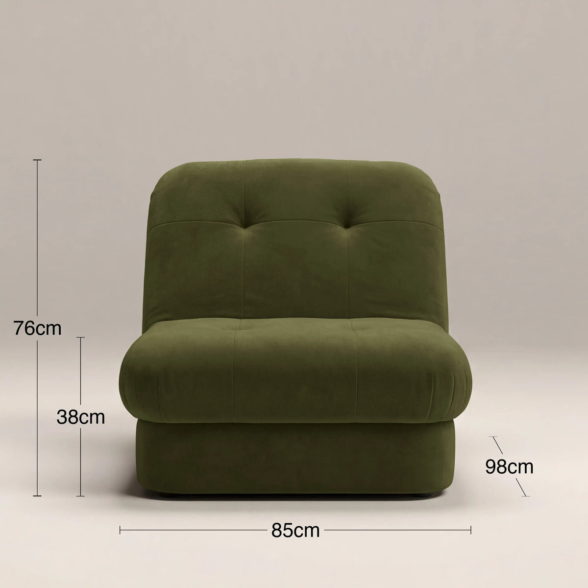 Freya Armchair in green fabric, detail view