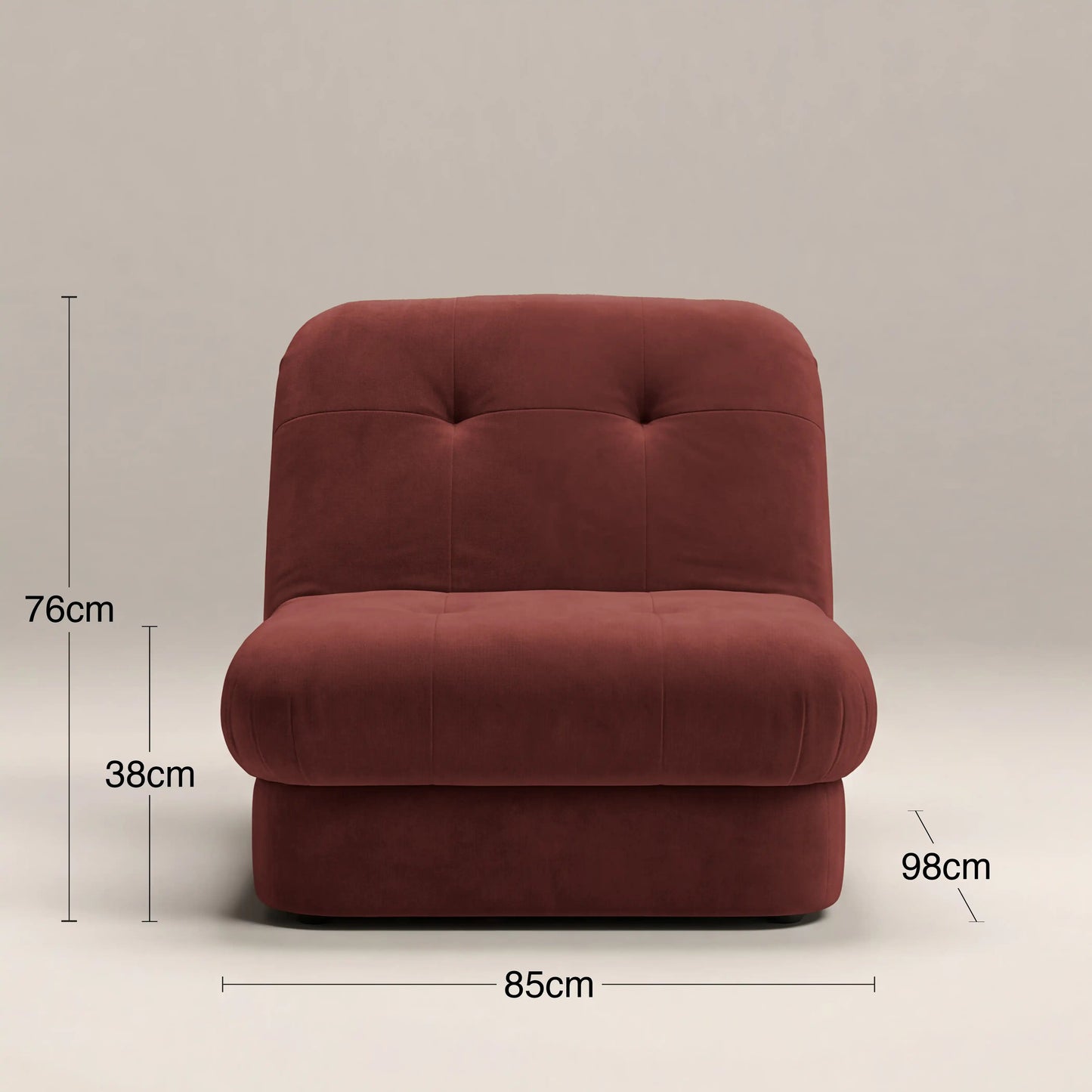 Freya Armchair in rust fabric, detail view
