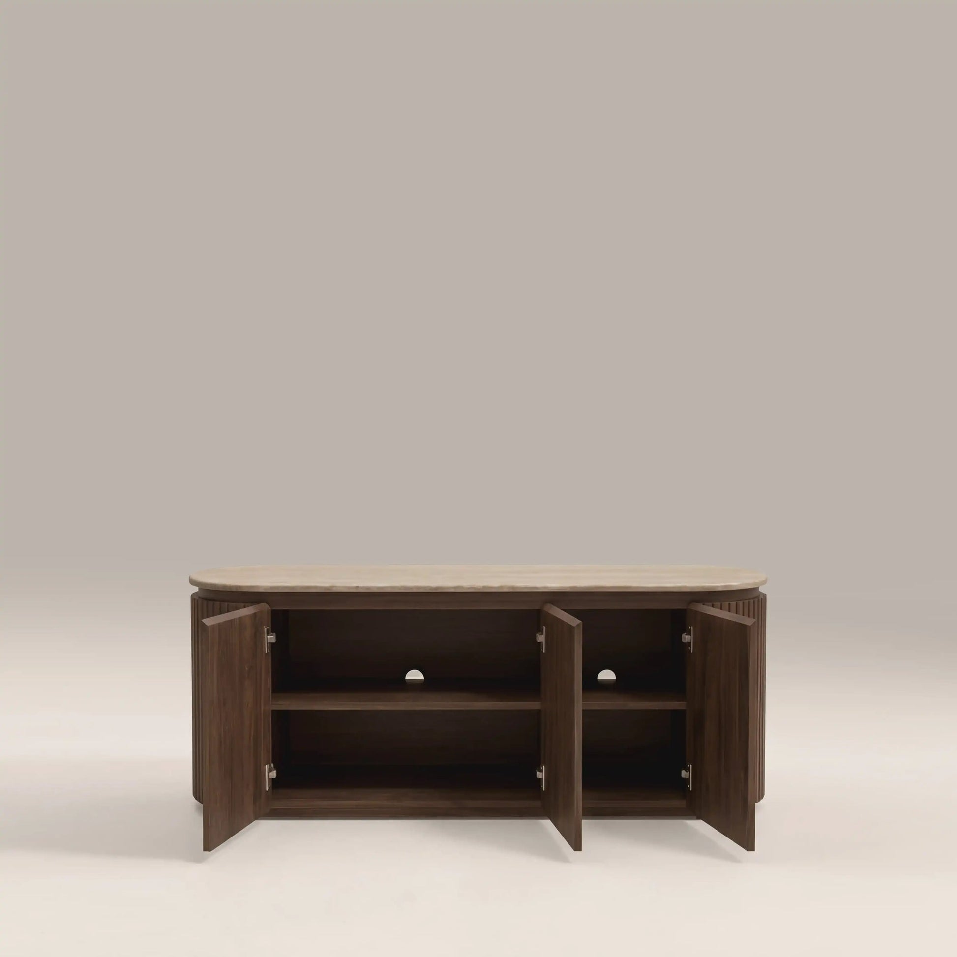 Vera 3 Door TV Unit – Walnut with Travertine