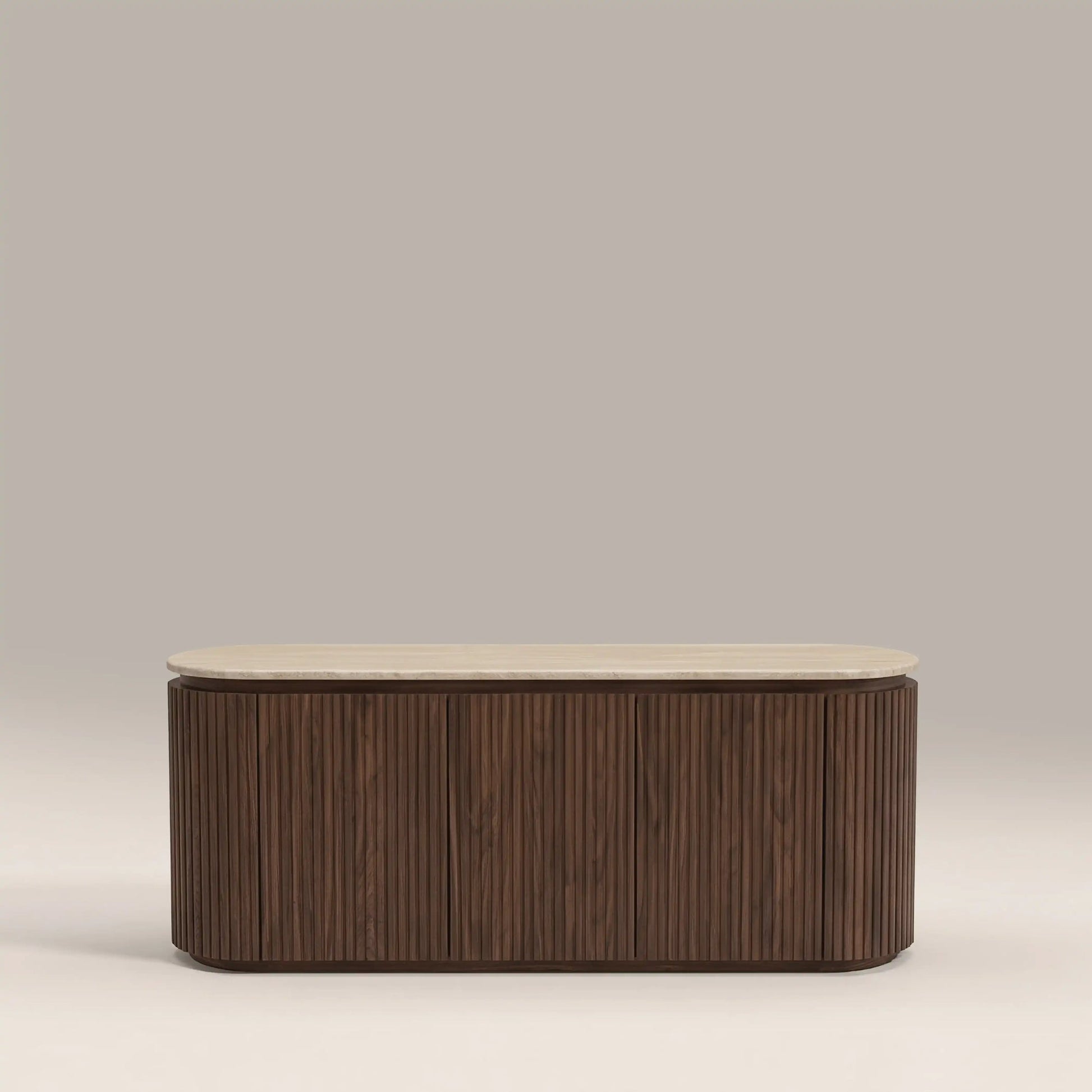 Vera 3 Door TV Unit – Walnut with Travertine