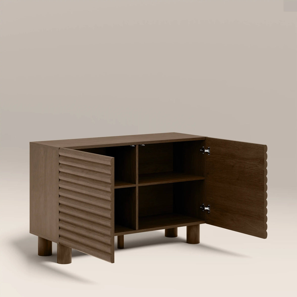Burgundy gloss sideboard styled in a dining room