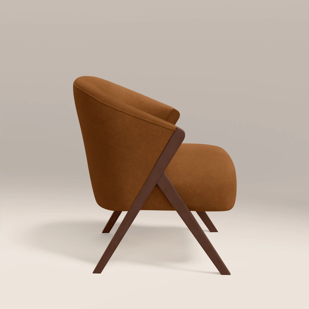 Kiya Accent Chair in brown fabric, angled view
