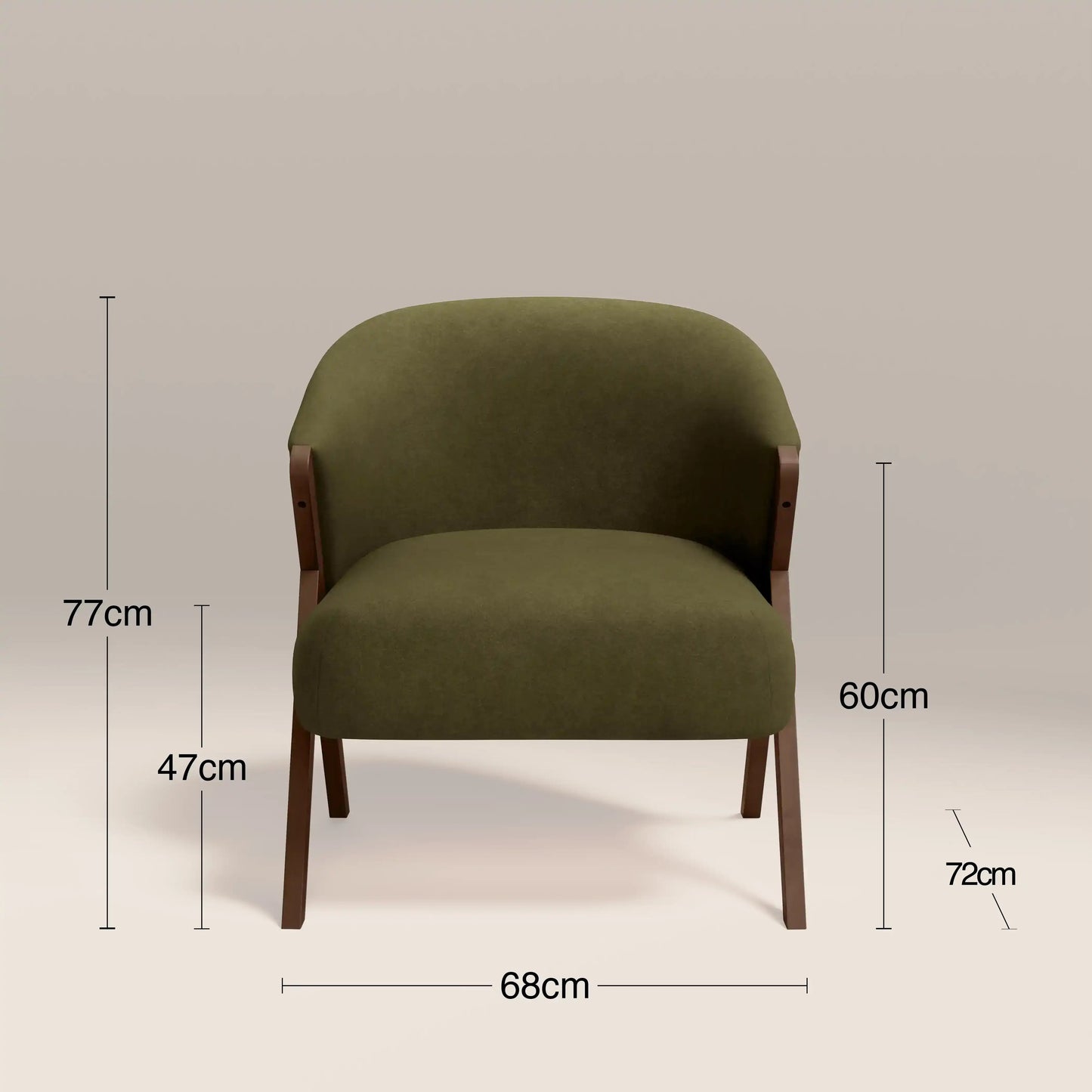 Kiya Accent Chair in green fabric, detail view
