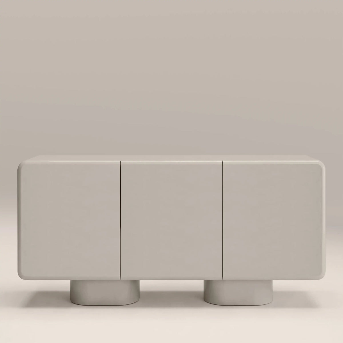 Cream gloss sideboard front view with rounded corners