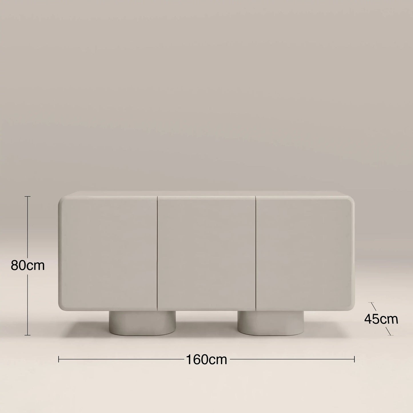 Cream gloss sideboard styled in a minimal living room