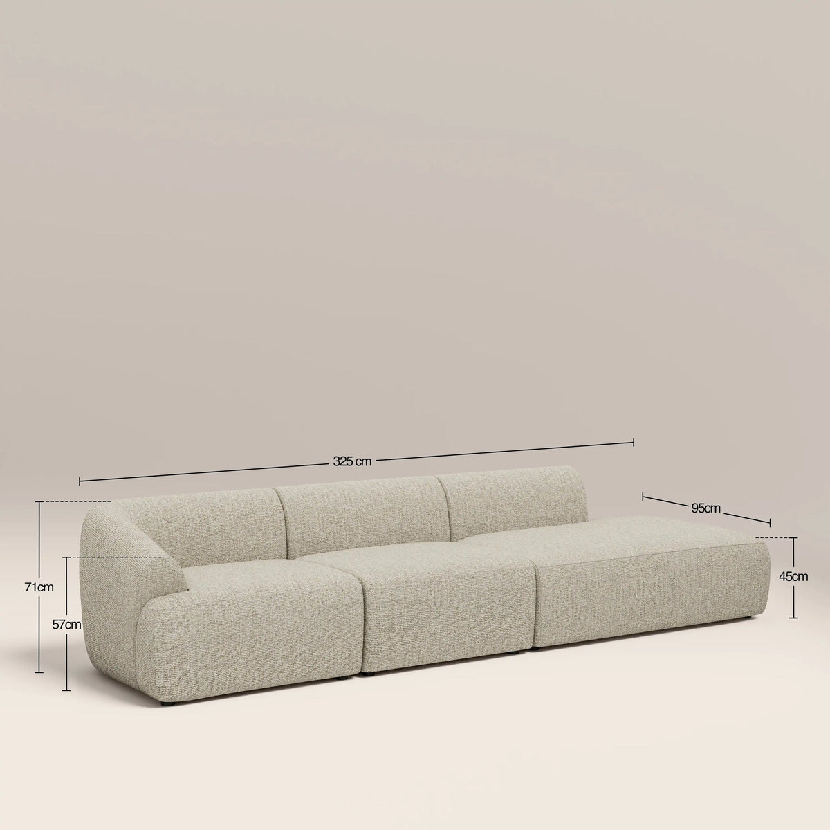 Lyra 3 seater divan sofa dimensions 325 x 95 x 71 cm
