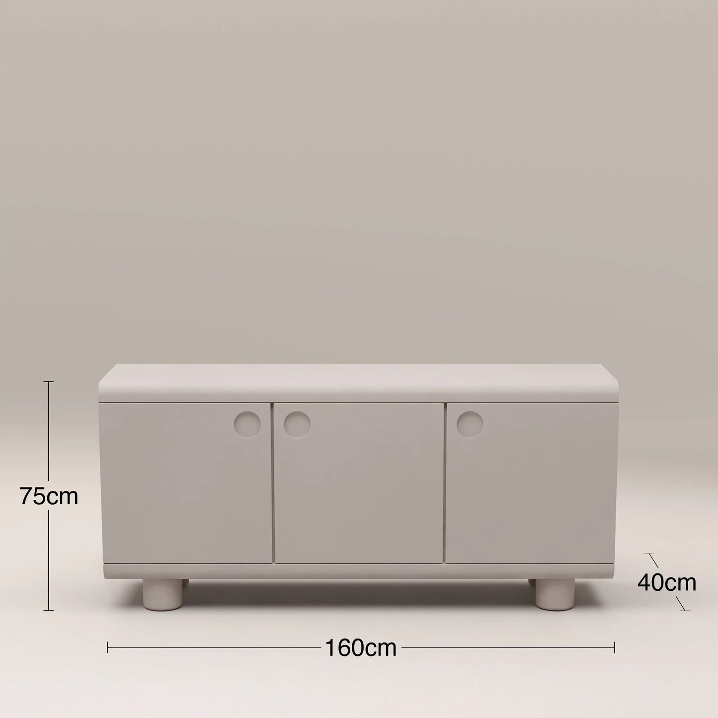 Mila 3-Door Sideboard in light grey, detail view