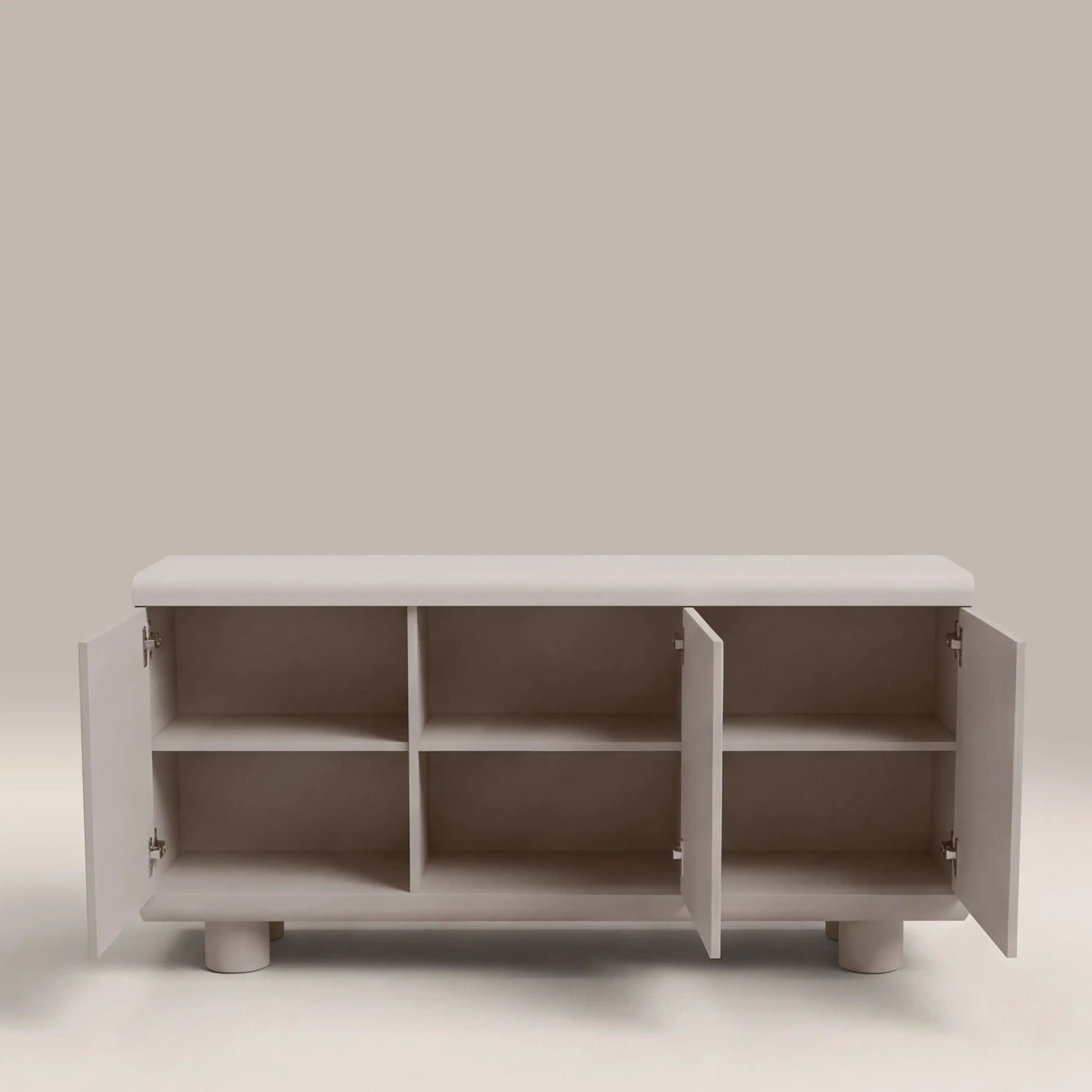 Mila 3-Door Sideboard in light grey, open view