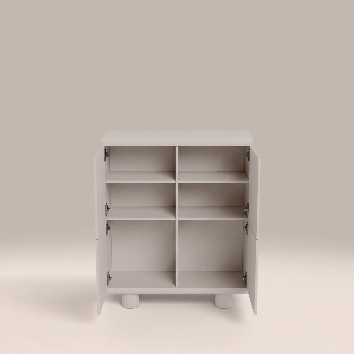 Mila 4-Door Sideboard in light grey, open view