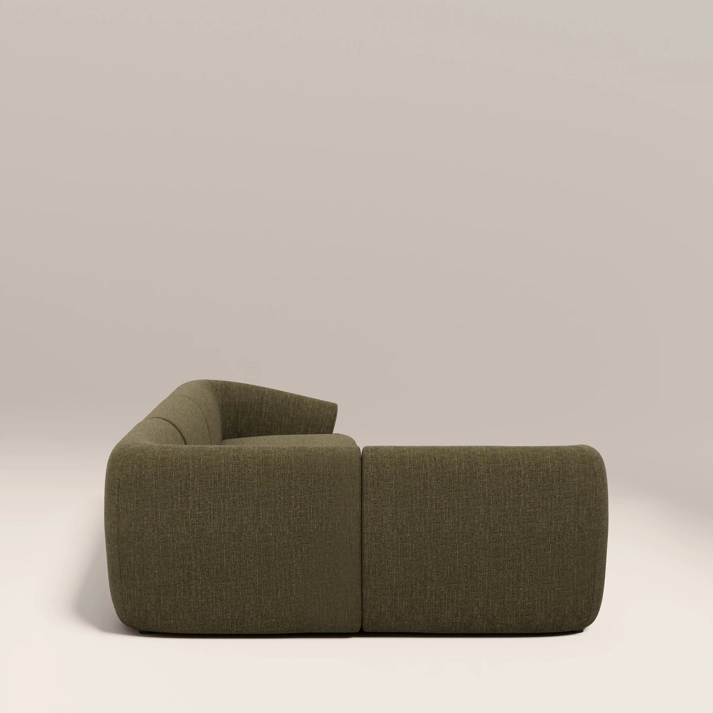 Mira green corner sofa, side view