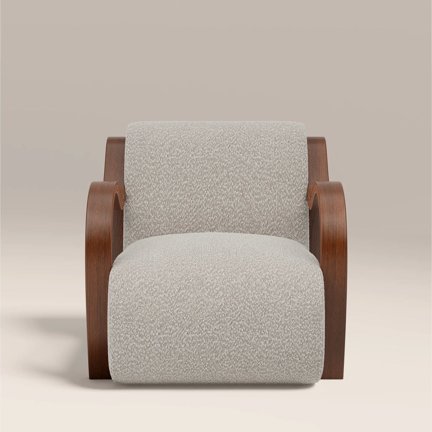 Cream accent chair angled view showing curved arms