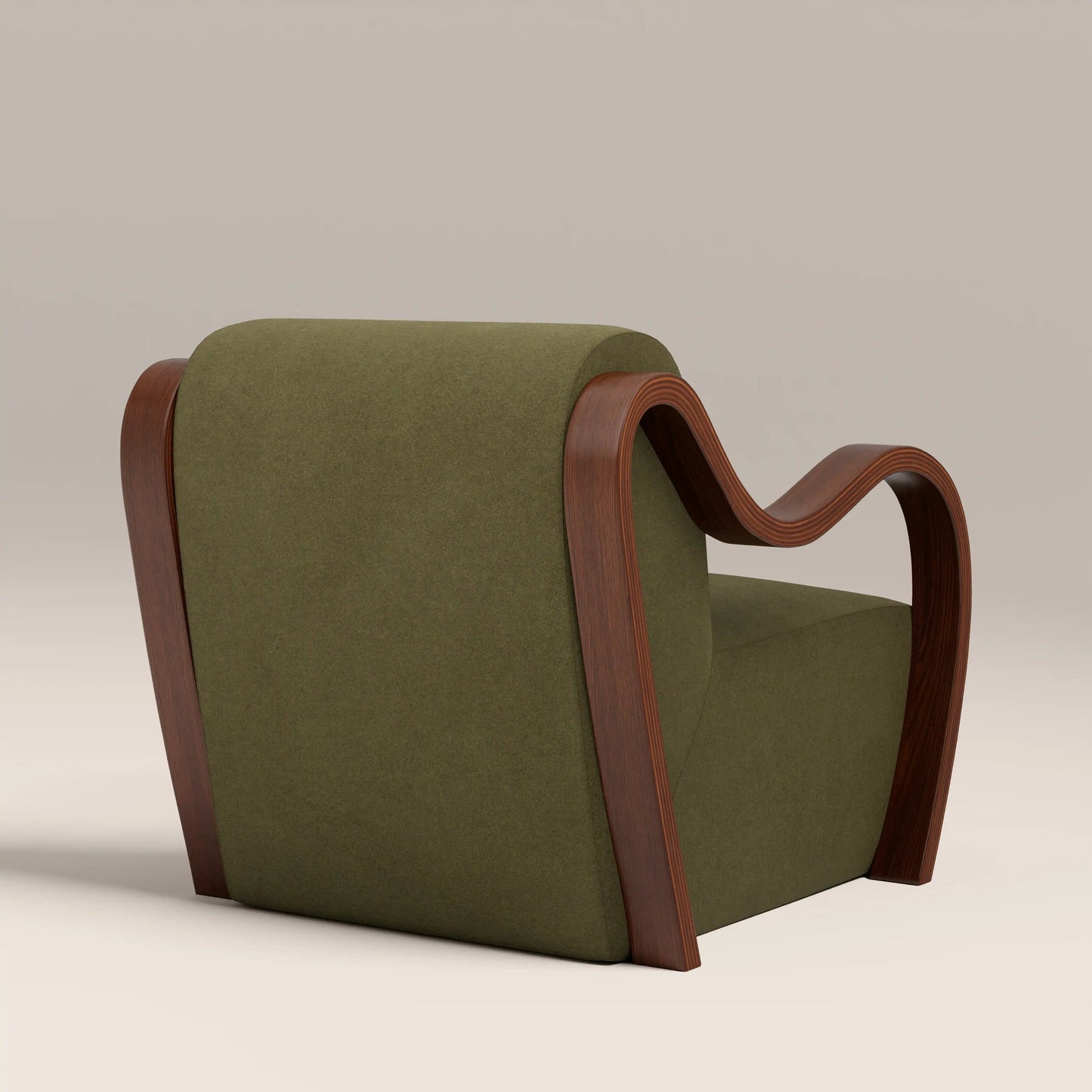 Green accent chair rear view showing frame