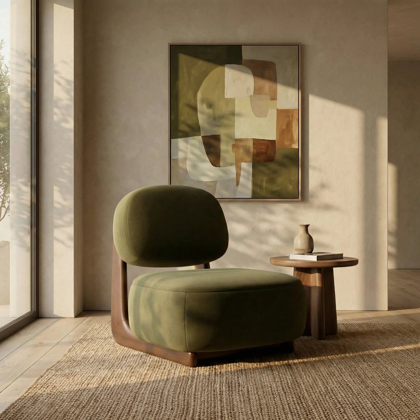 Naila Accent Chair in green fabric, lifestyle view
