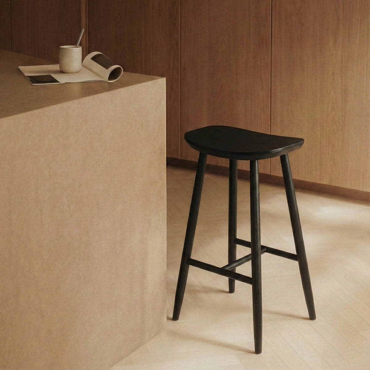 Nora Kitchen Stool in black, lifestyle view