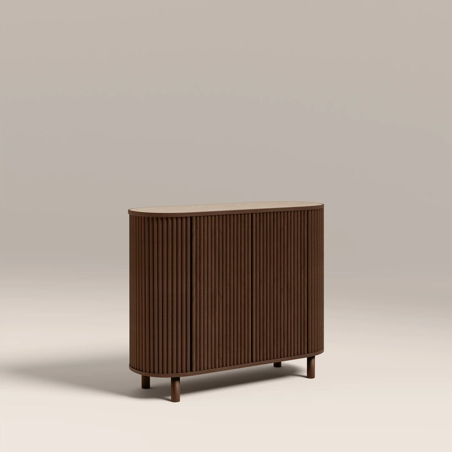 Walnut sideboard angled view with stone top