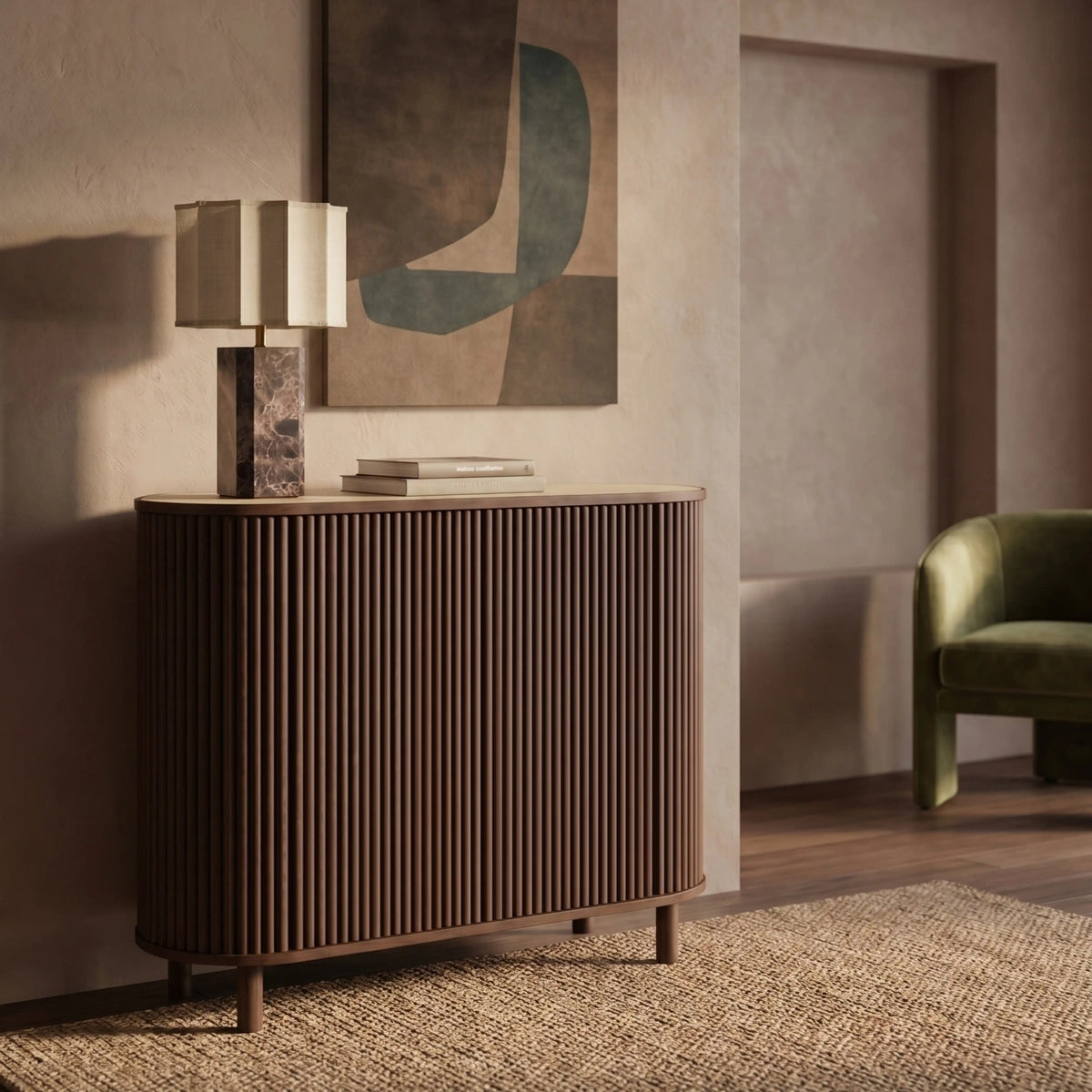 Nova Sideboard – Walnut with Travertine Top